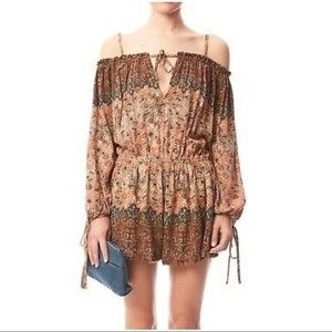 Free People Romper Shorts Off Shoulder Apricot Combo 'so Divine'